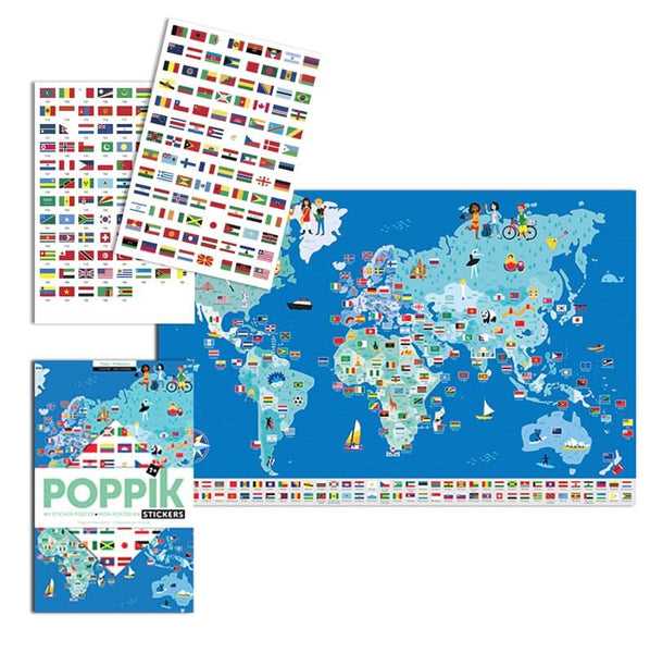 Poster pédagogique + 200 stickers DRAPEAUX DU MONDE (6-12 ans)