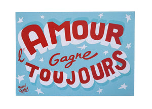 Carte postale "l'Amour gagne toujours" bleu Toqué Frères