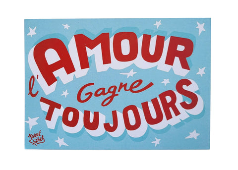 Carte postale "l'Amour gagne toujours" bleu Toqué Frères
