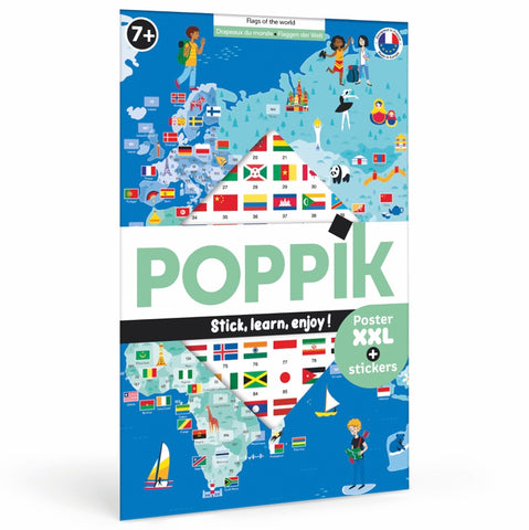Poster pédagogique + 200 stickers DRAPEAUX DU MONDE (6-12 ans)