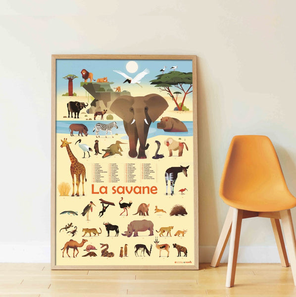 Poster pédagogique + 42 stickers LA SAVANE (5-12 ans)