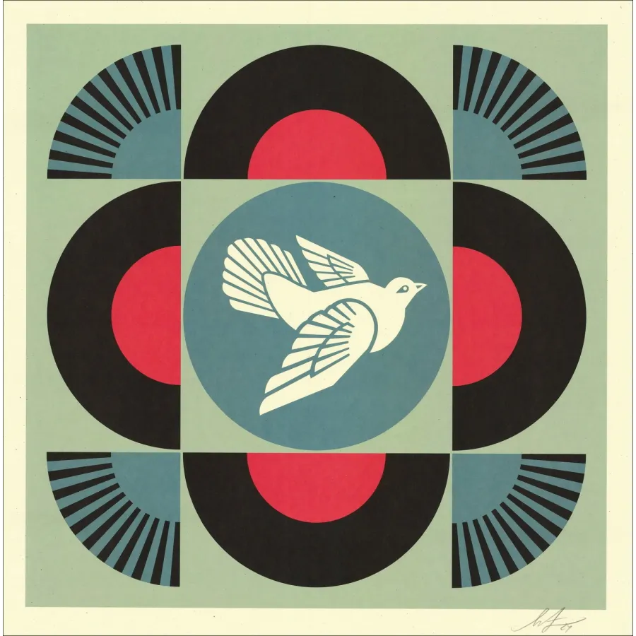 Obey Shepard Fairey Lithographie Colombe Géométrique noir
