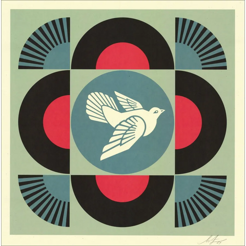 Obey Shepard Fairey Lithographie Colombe Géométrique noir